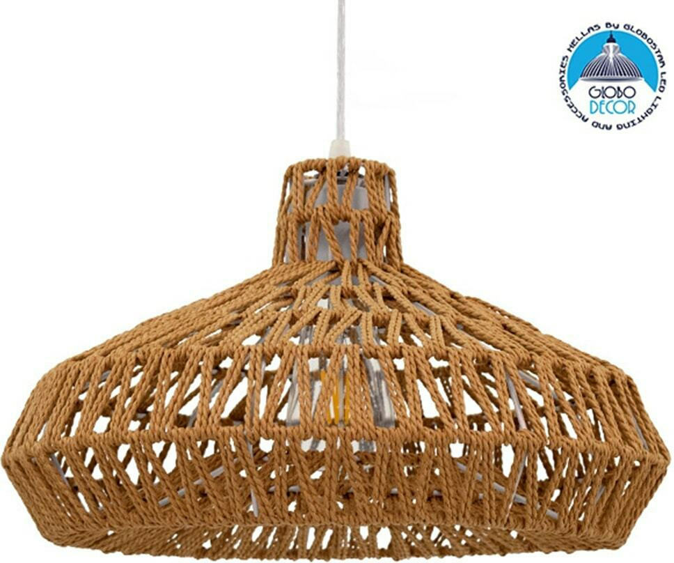 GloboStar Rayne Κρεμαστό Φωτιστικό Καφέ Boho με Σχοινί για Ντουί E27 38x38x24εκ. 00910 